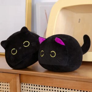 Kawaii Black Cat Plush Charm – Soft Round Plush Keychain