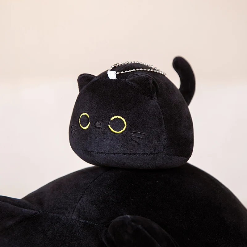 Kawaii Black Cat Plush Charm – Soft Round Plush Keychain - Image 5