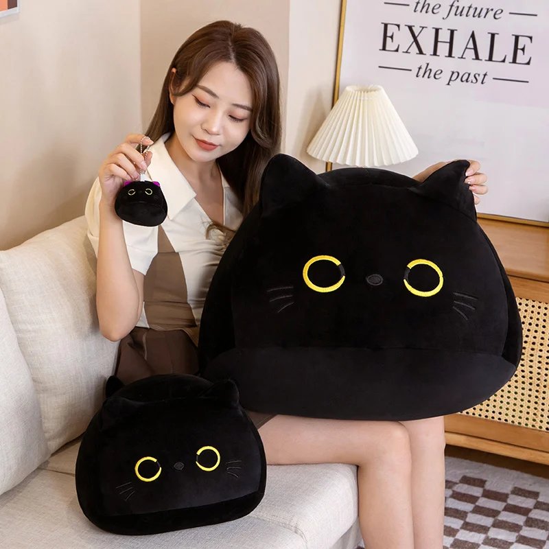 Kawaii Black Cat Plush Charm – Soft Round Plush Keychain - Image 4