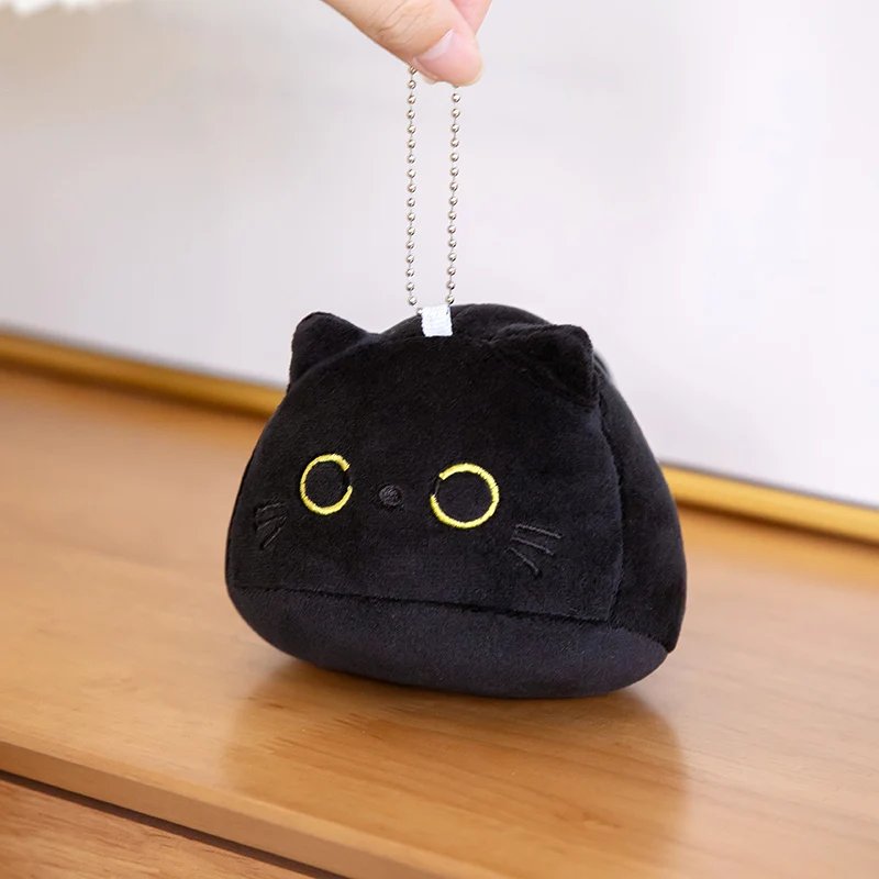 Kawaii Black Cat Plush Charm – Soft Round Plush Keychain - Image 6