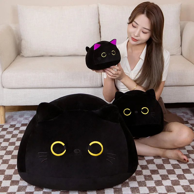 Kawaii Black Cat Plush Charm – Soft Round Plush Keychain - Image 3