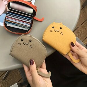 Cartoon Cat Wallet – Cute Faux Leather Card & Coin Holder